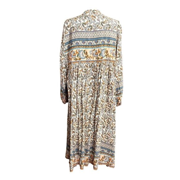 R VIVIMOS  Long Sleeve Boho Midi Dress Floral V Neck Cottage Prairie - Picture 4 of 9